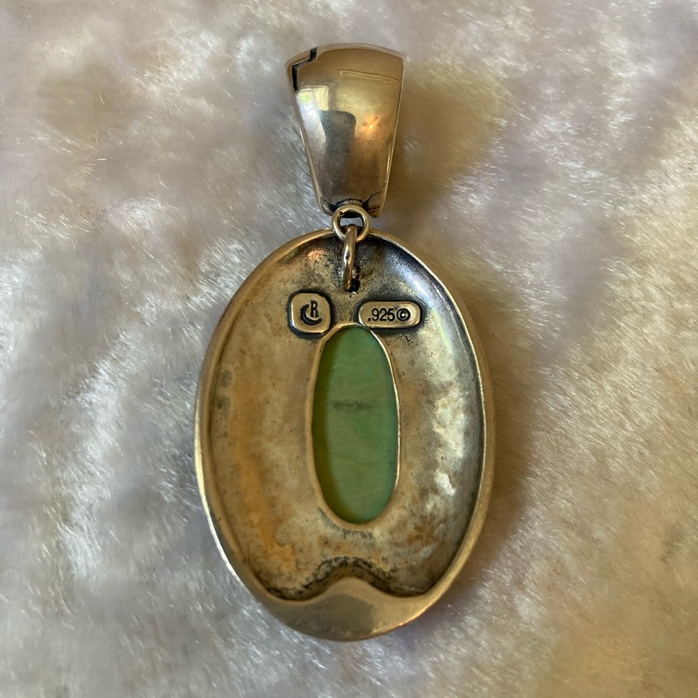 ☘️Large Carolyn Pollack Green Turquoise Sterling Silver Pendant - Picture 4 of 4